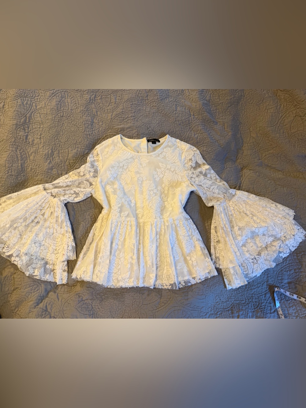 Dalia witchy White Lace Peplum Dress with Bell Sleeves